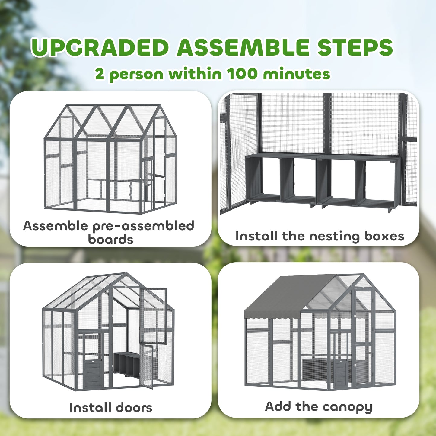 Large Wooden Chicken Run with Waterproof UV Cover for 6-8 Chickens - Backyard Farm Coop 5.5x6x6 ft