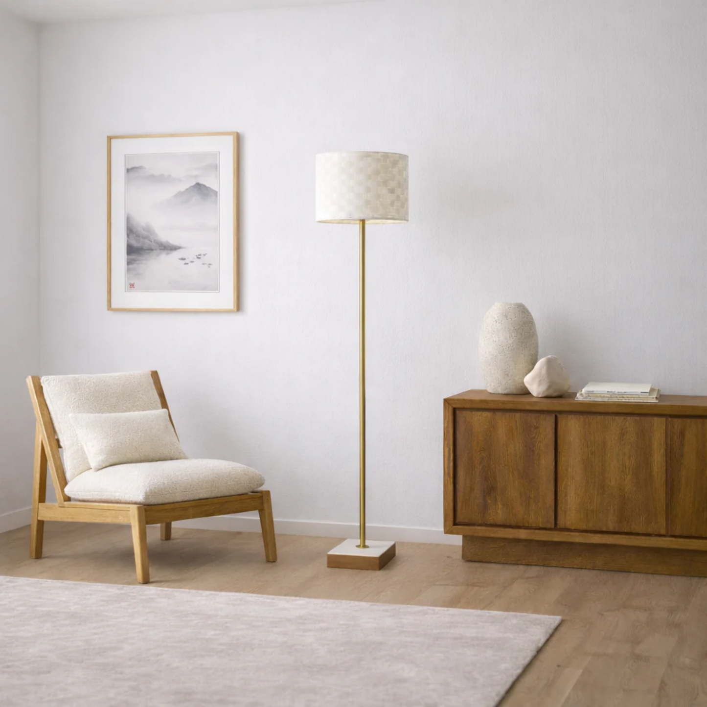 Minimalist Floor Lamp, Slim Standing Light With Neutral Shade For