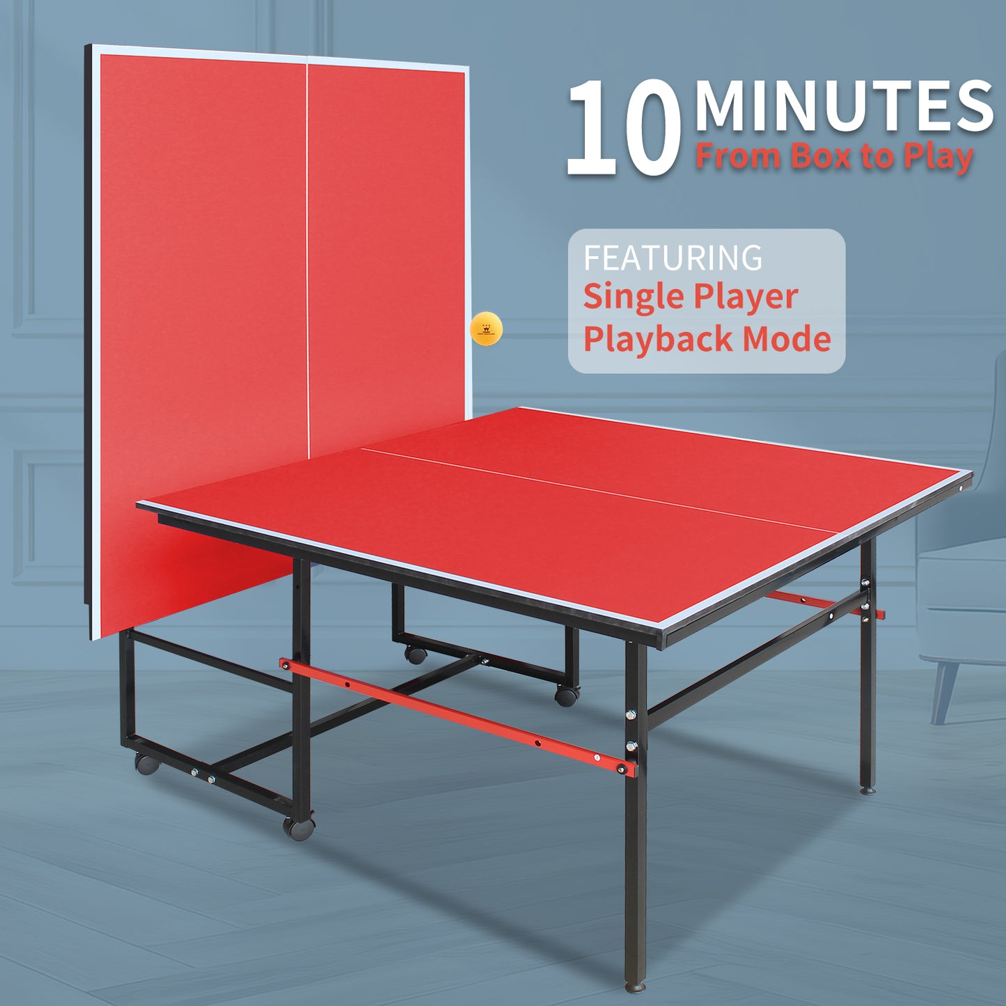 8ft Red Mid-Size Ping Pong Table Set - Includes Net & Paddles