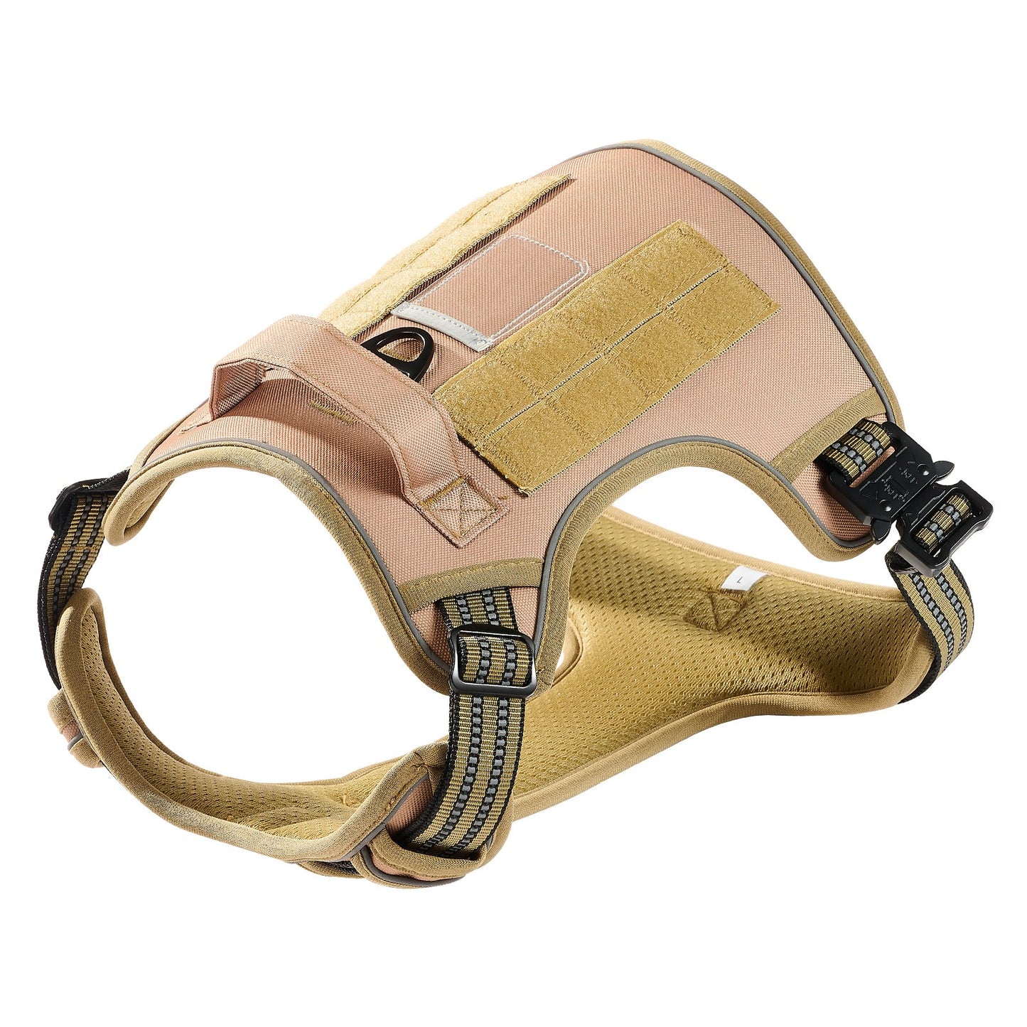 No Pull Tactical Dog Harness for Large Dogs - Adjustable Khaki Vest