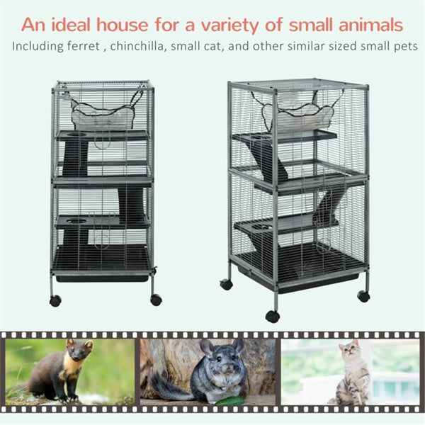 Large Steel Multi-Tier Small Pet Cage with Wheels & Accessories