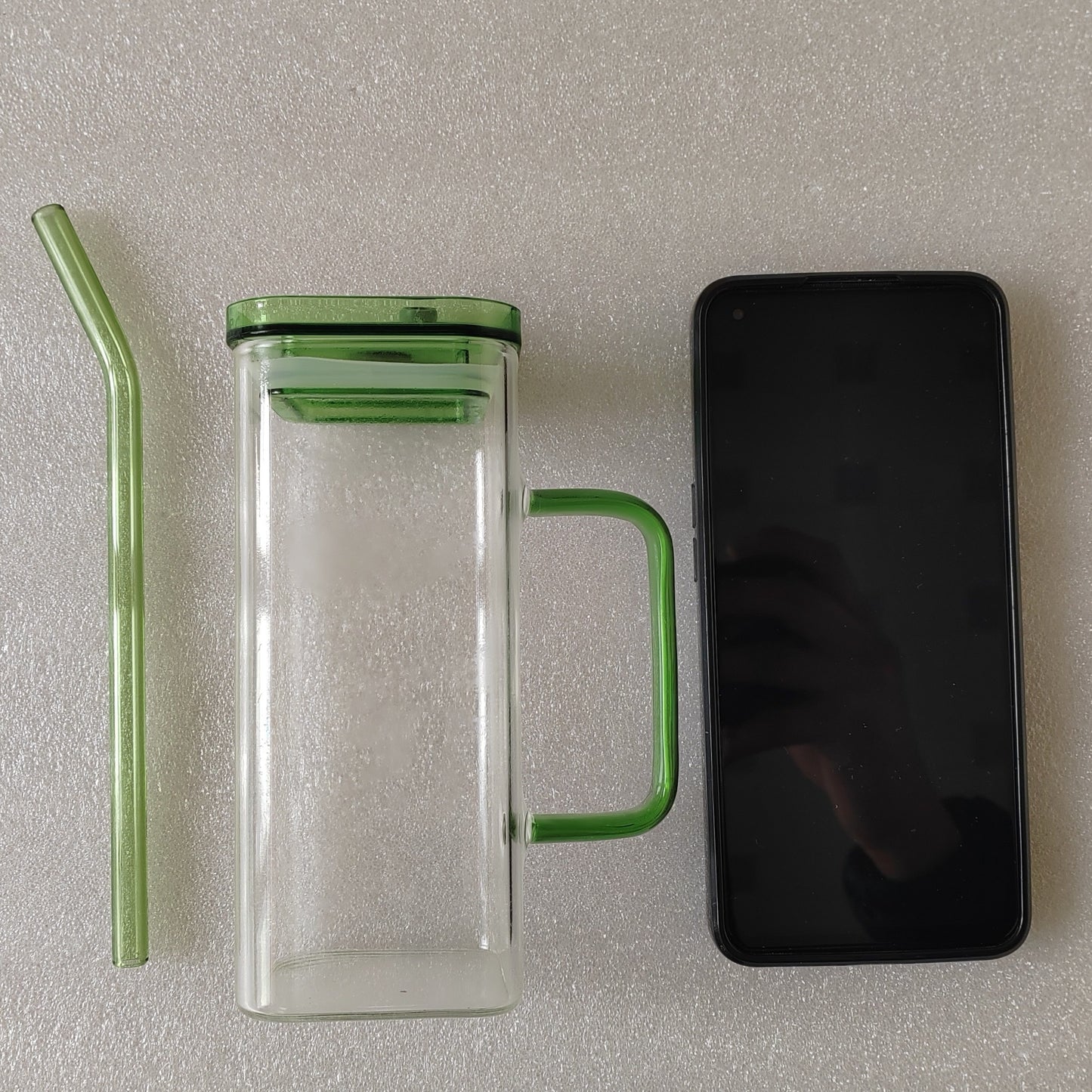 Green Borosilicate Glass Straw Cup with Lid - 6 Colors