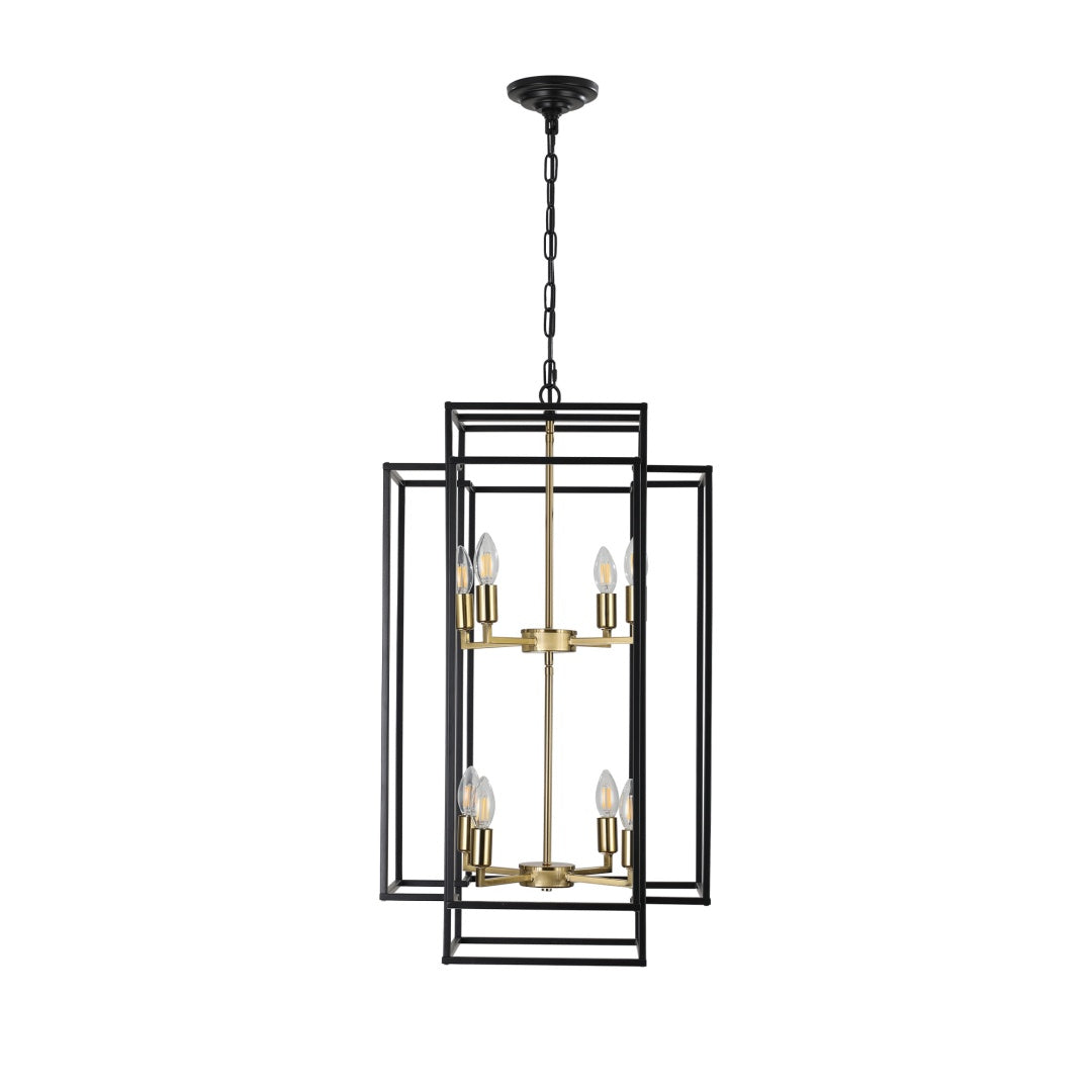 Modern 8-Light Black Gold Geometric Pendant Chandelier