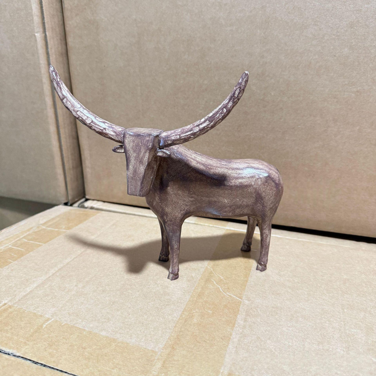 Long-Horned Bull Animal Figurine for Home Decor Display - Modern Minimalist