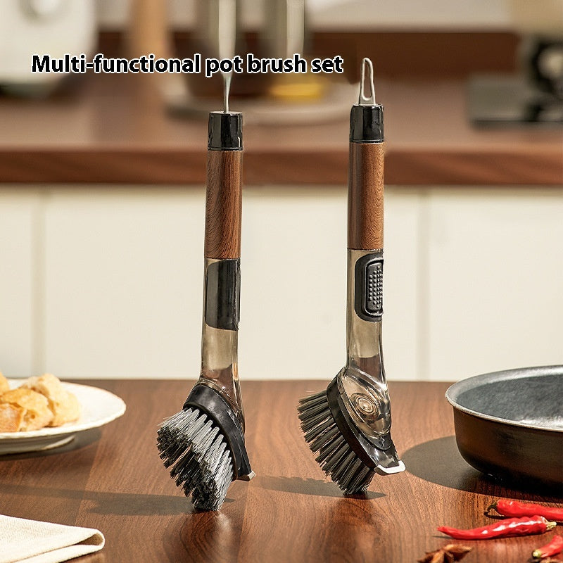 Multifunctional Walnut Two-in-One Liquid Adding Cleaning Brush - Home Kitchen
