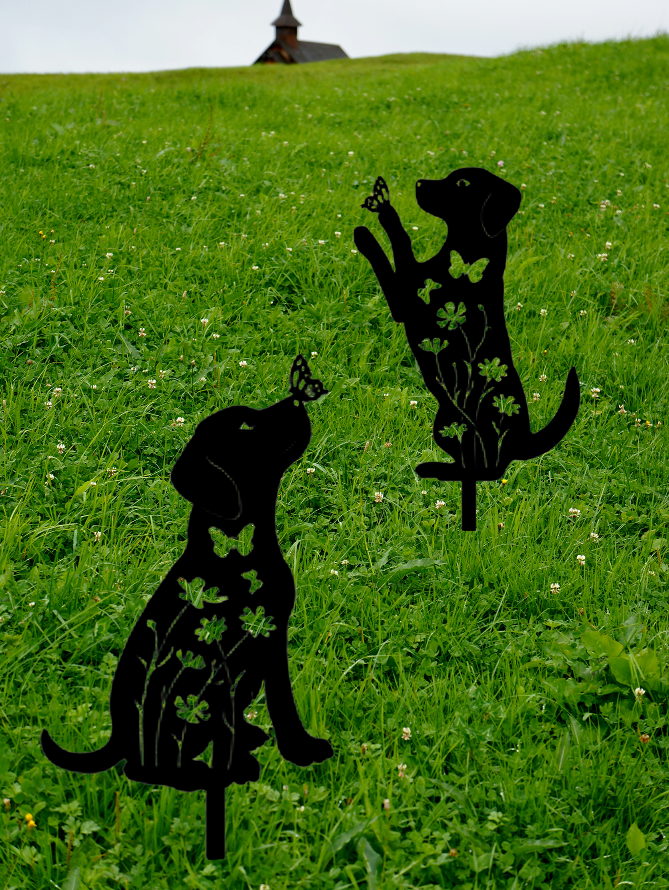2pcs Metal Dog Garden Decor Puppy Silhouette Stakes Outdoor Yard Art
