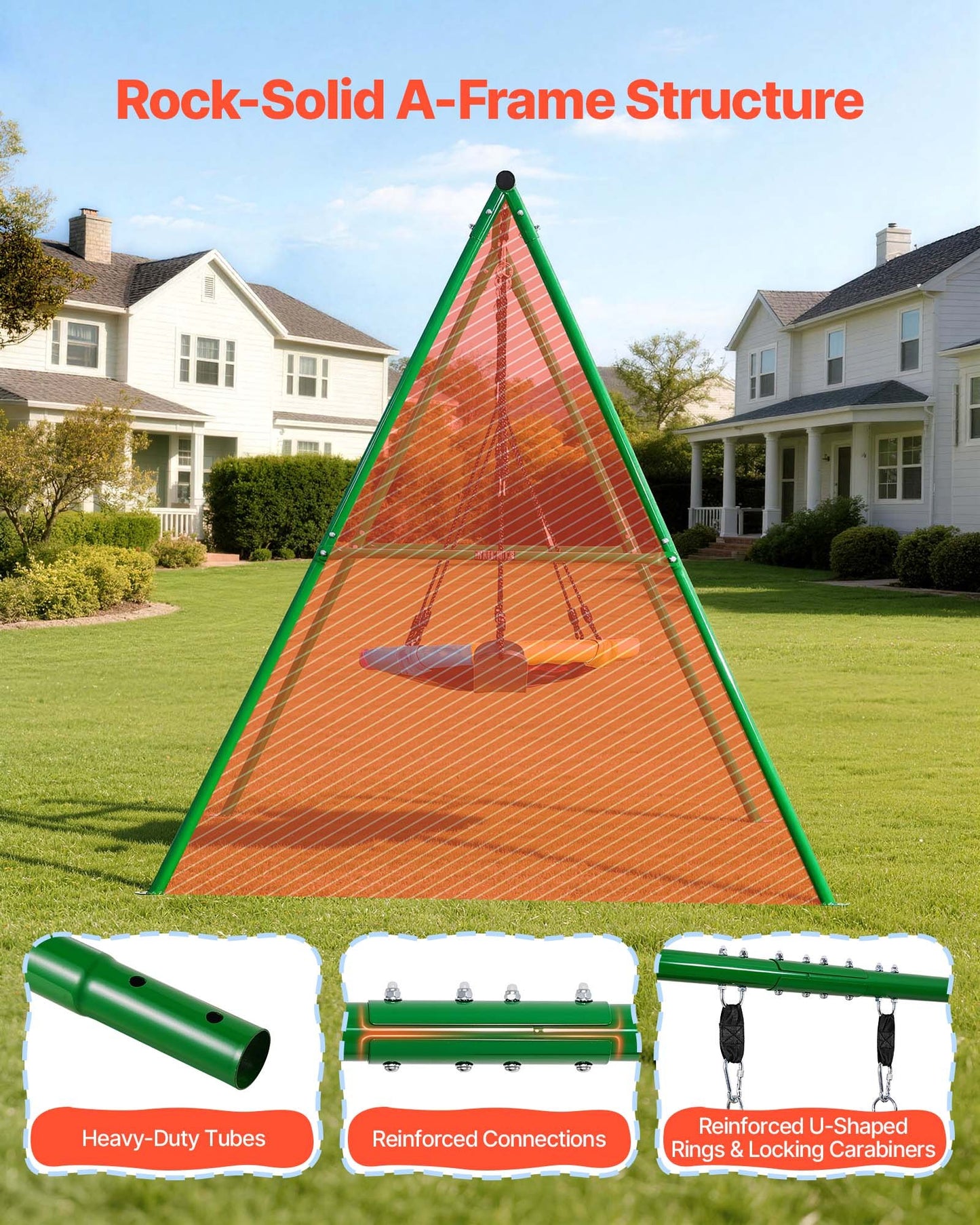 Heavy Duty Backyard Swing Set with Saucer & Belt Seats - 440 Lb Capacity, A-Frame Stand, Color Black