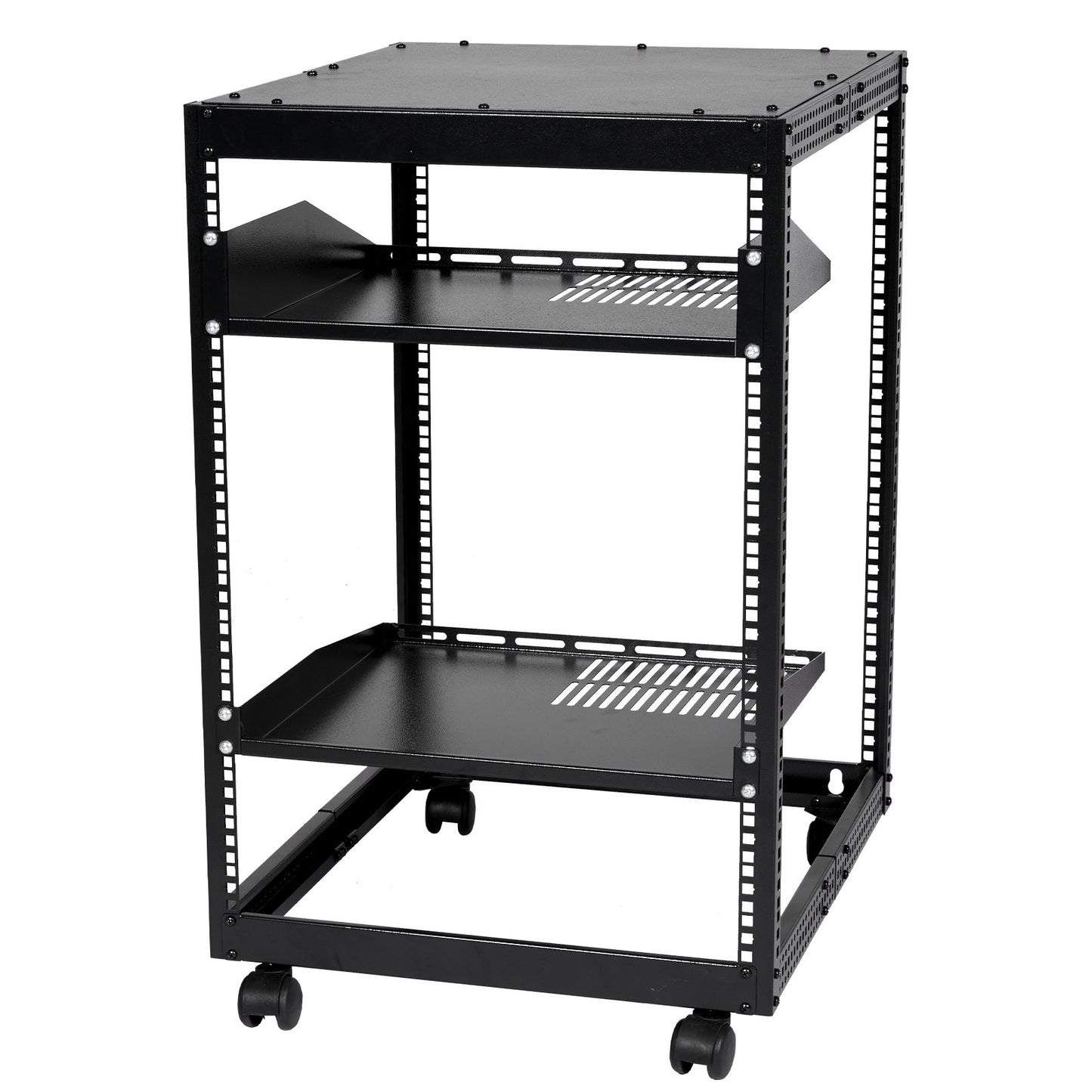 15U Open Frame Server Rack with Adjustable Depth 23-40 inches - Black
