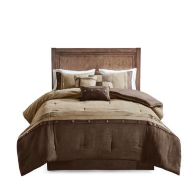 7 Piece Faux Suede Comforter Set - Cozy Lodge Style Bedding