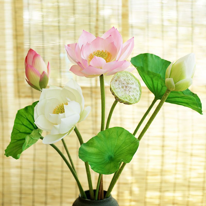 Fake Lotus Flower Decorations Set - Pink, White, Pollen & Blooming Styles