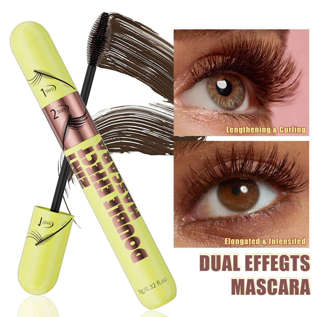 Long & Voluminous Waterproof Mascara - Natural Lengthening & Thickening