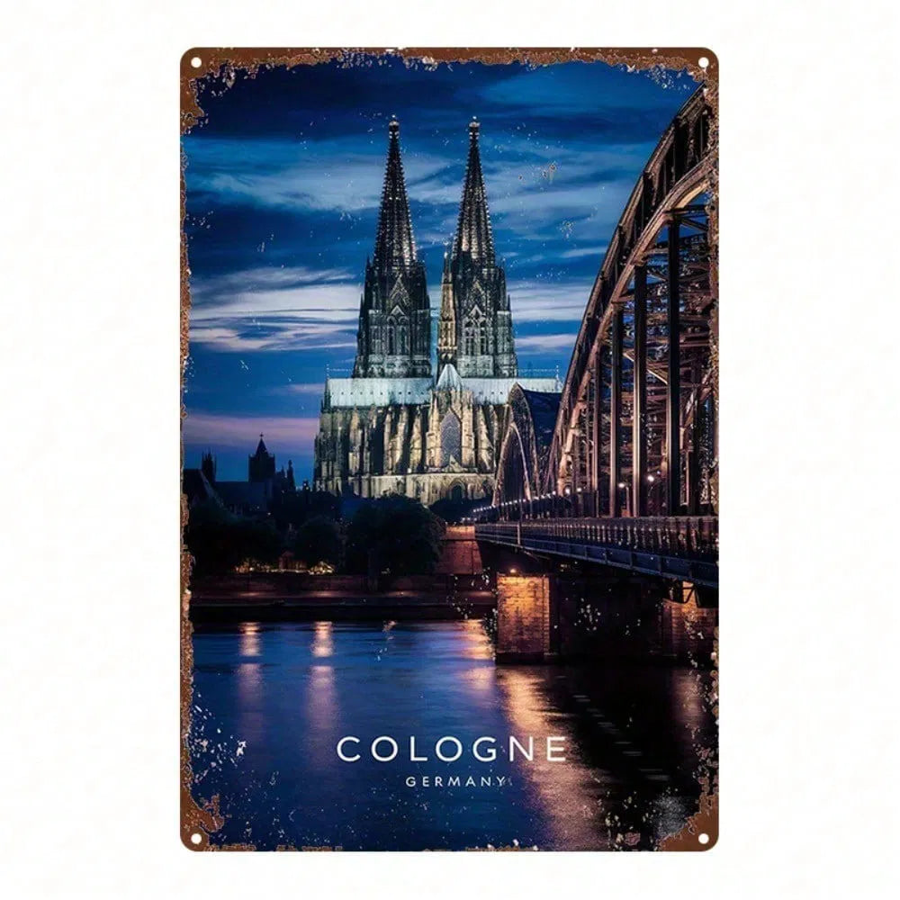 Vintage Cathedral Metal Sign - 8x12 Inch Wall Art