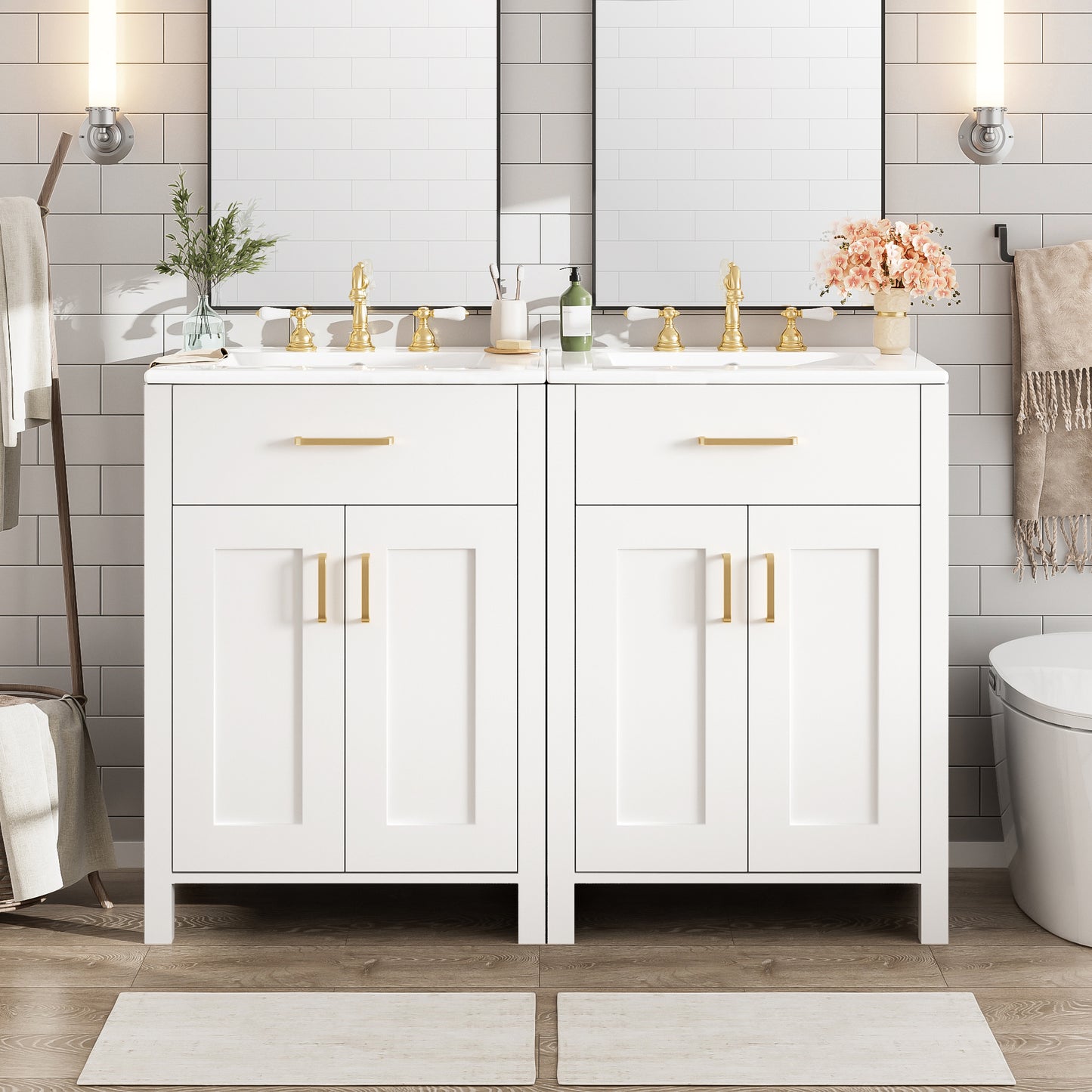 48-Inch Modern Bathroom Vanity with Ceramic Sink & Soft-Close Doors