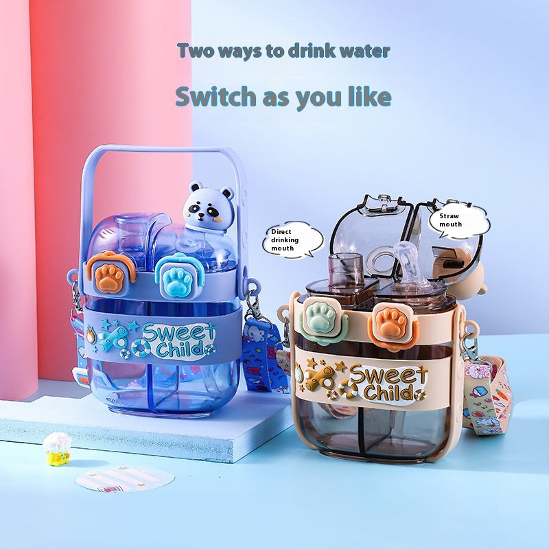 Children's Plastic Double Drink Cup - 500ml Colorful Cartoon Design