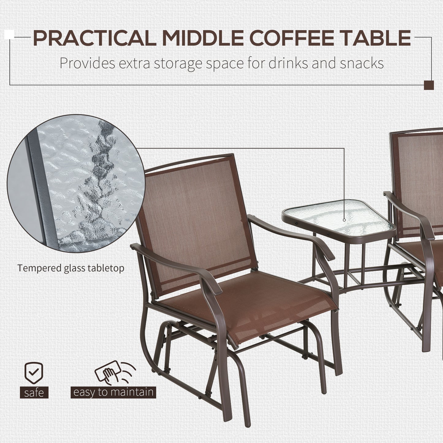 Outdoor Glider Chair and Coffee Table Set - 2-Seater Swing Loveseat