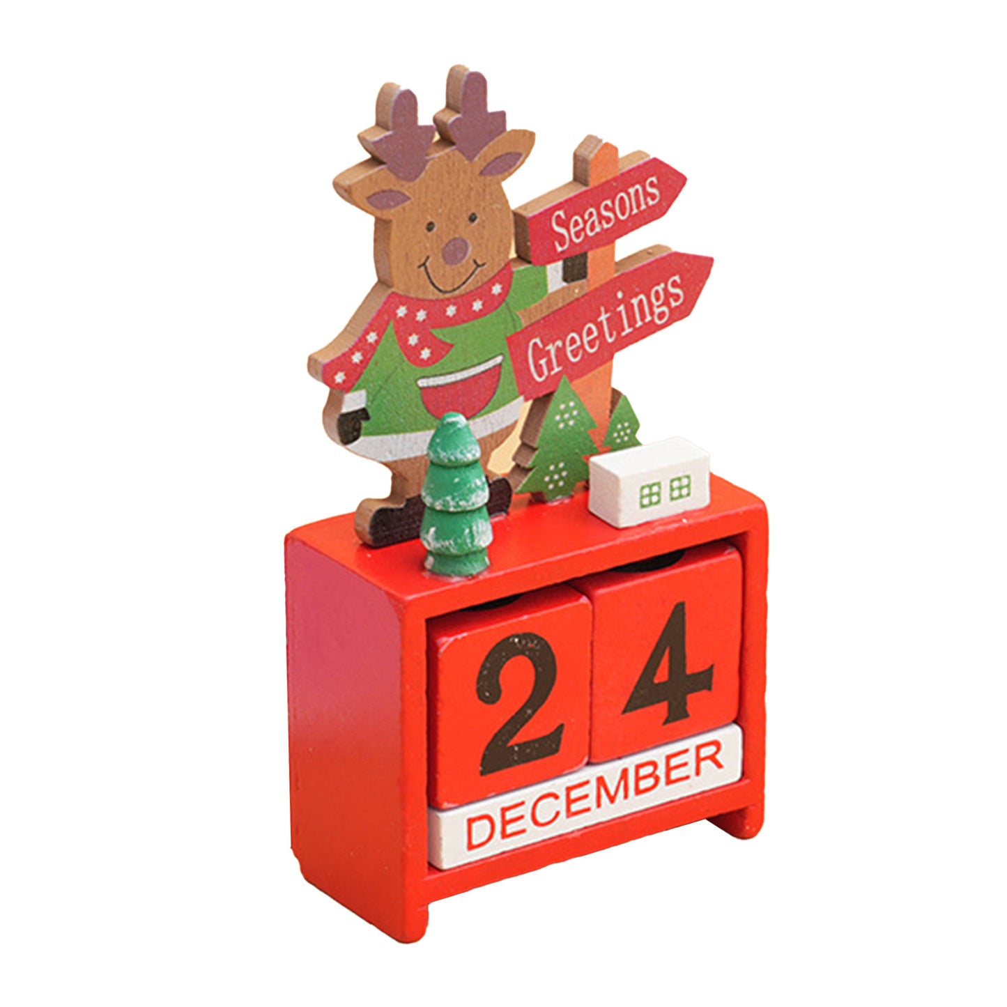 Xmas Desk Calendar - Wooden Block Tabletop Decoration