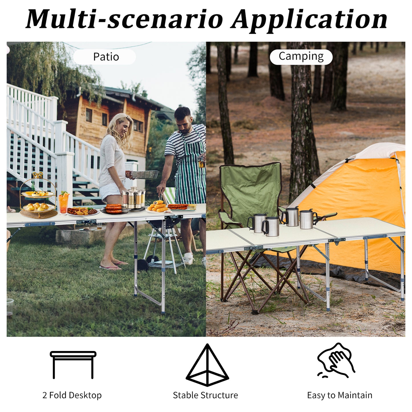 6ft Aluminum Alloy Folding Table - Portable for Camping & Parties