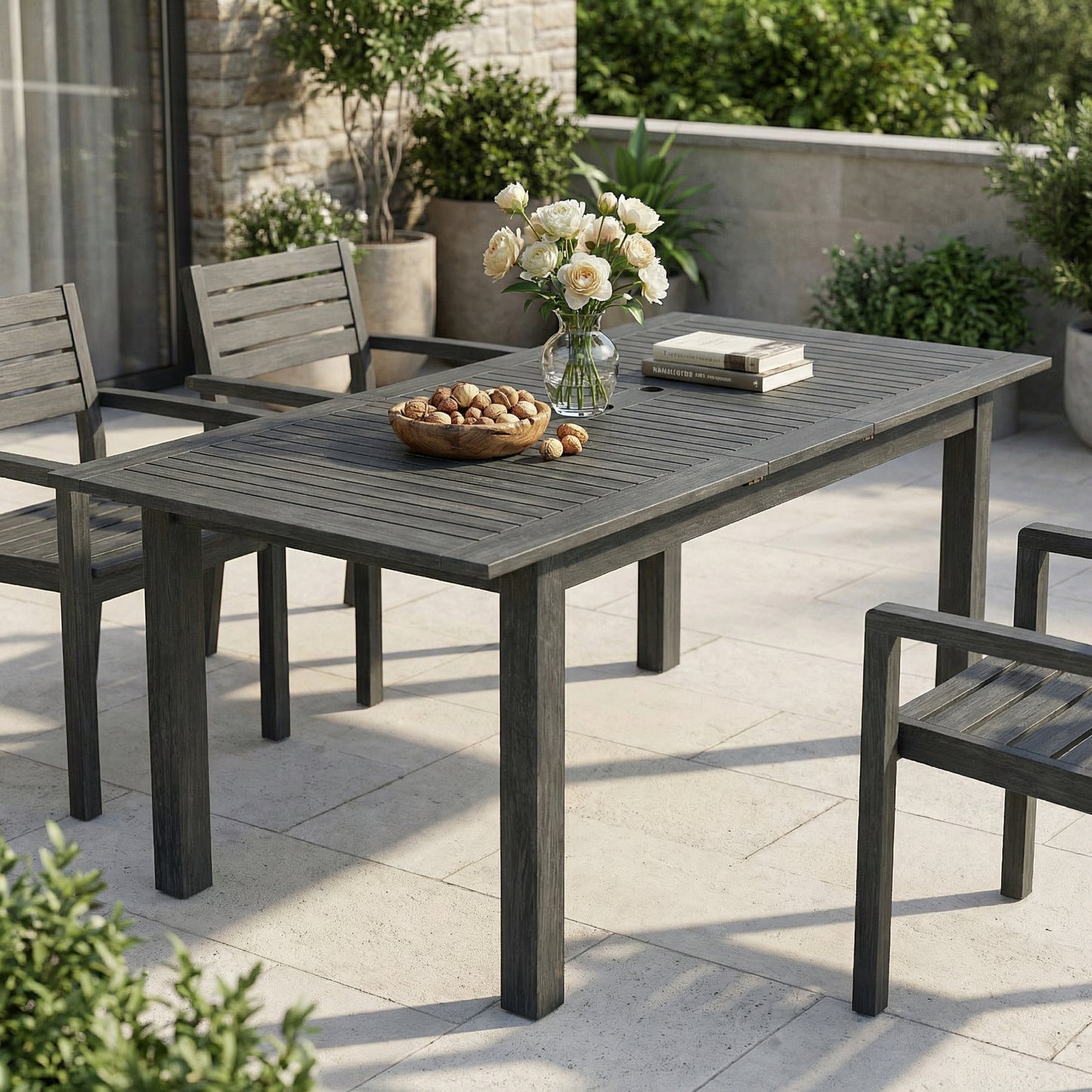Expandable Outdoor Acacia Wood Dining Table - Dark Grey