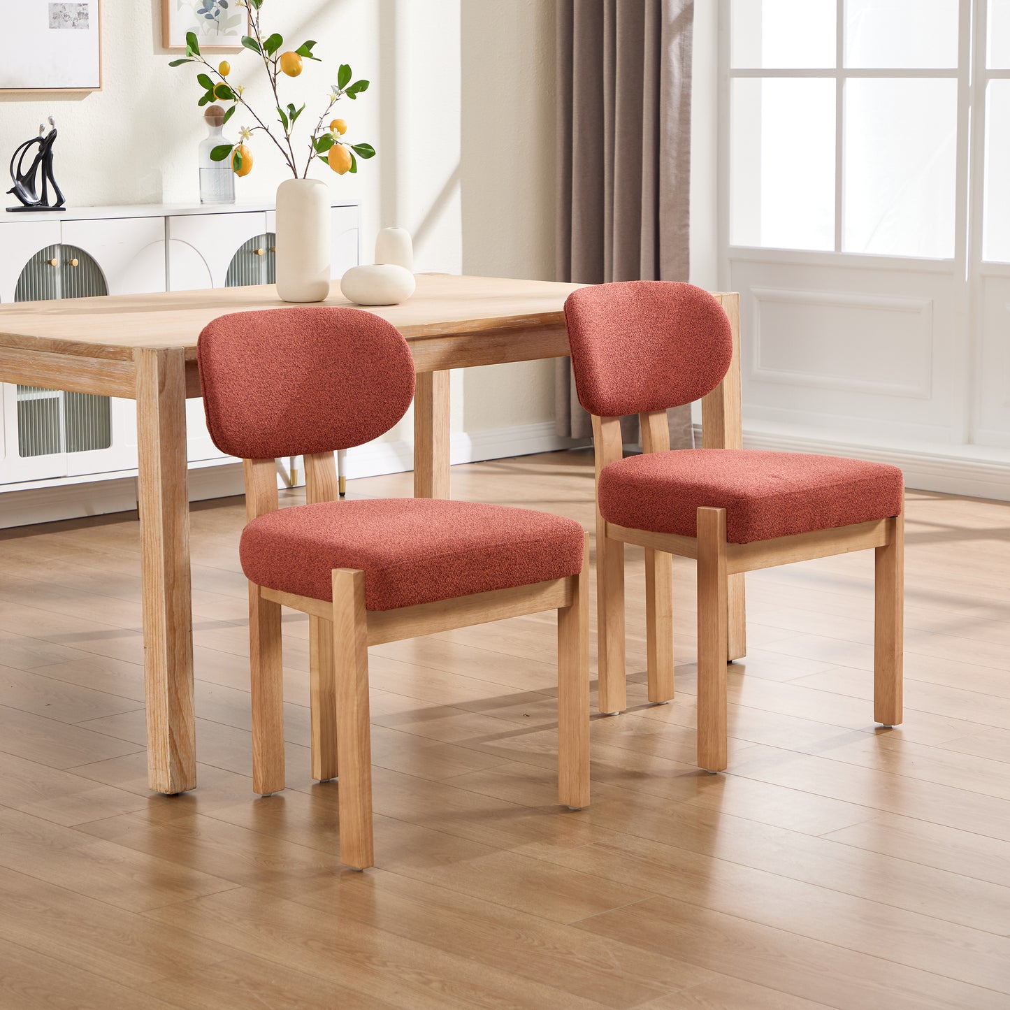 Set of 2 Modern Fabric Upholstered Dining Chairs - Dark Orange