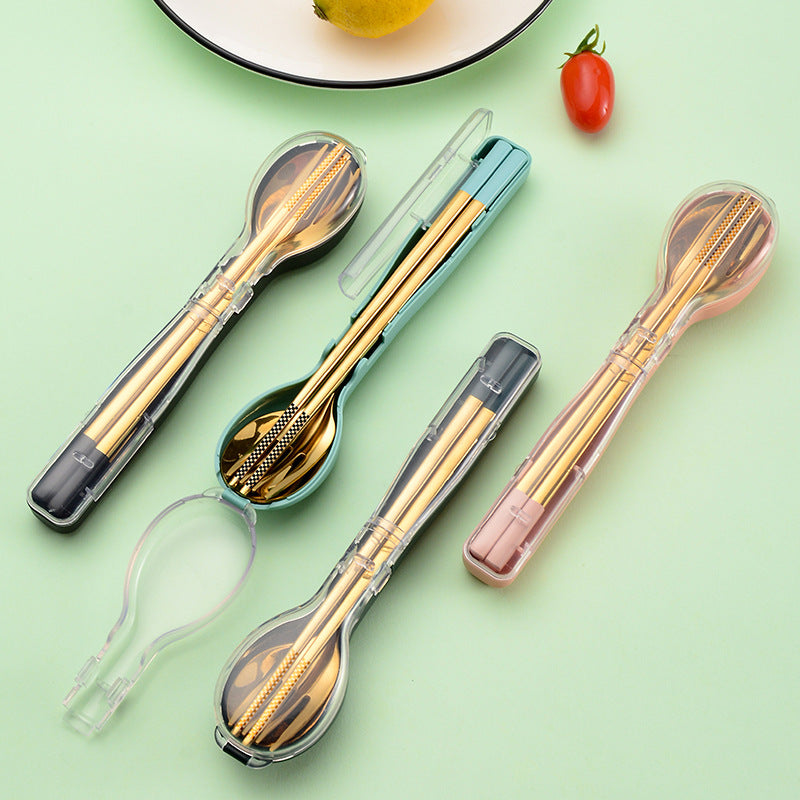 Stainless Steel Portable Dinnerware Set - Camping Spoon Fork Chopsticks