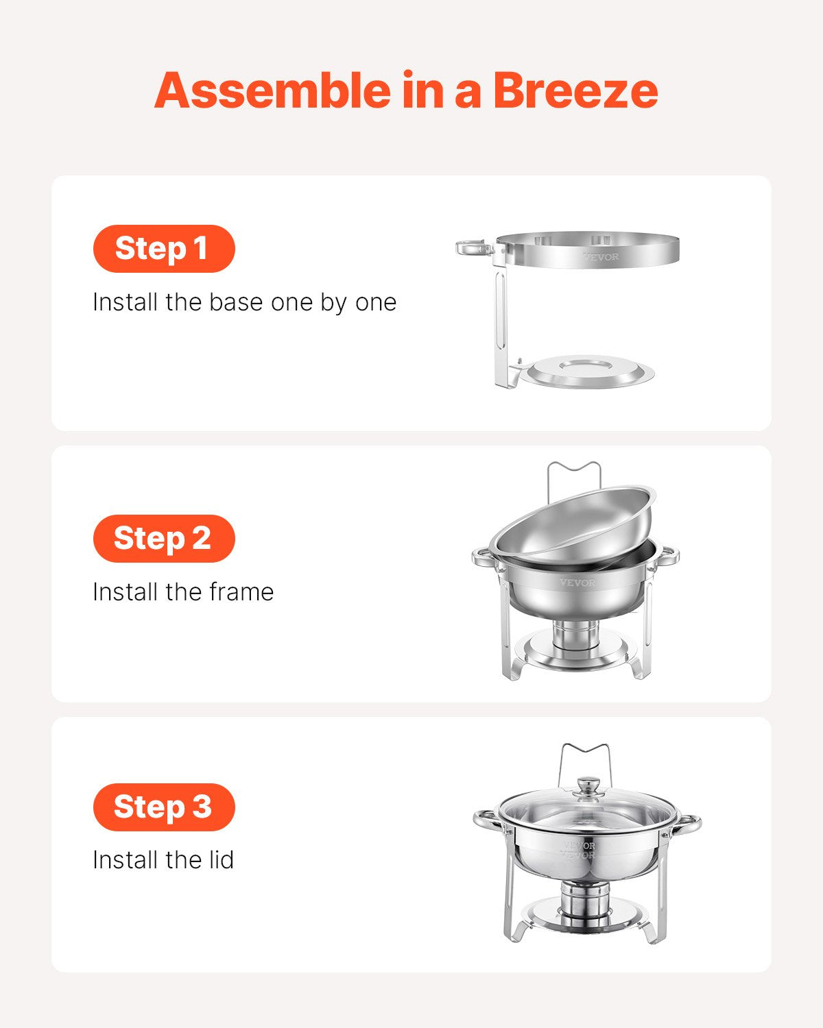 5 Qt Round Chafing Dish Buffet Set - 4 Pack Stainless Steel