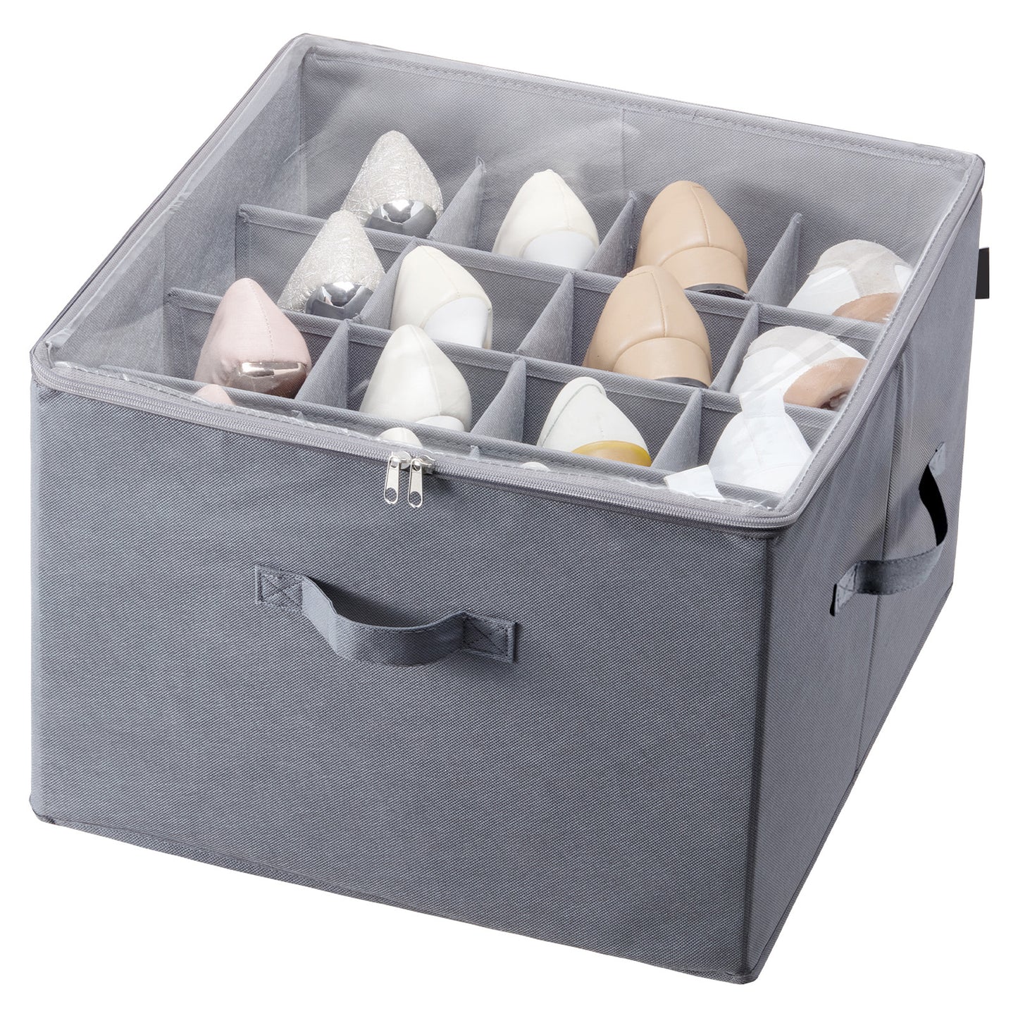 Under Bed Shoe Storage Organizer with Adjustable Dividers - Grey