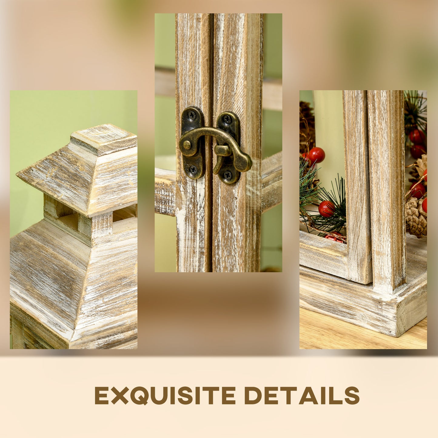 Rustic Wooden Lantern Set - 28" & 20" Decorative Indoor/Outdoor
