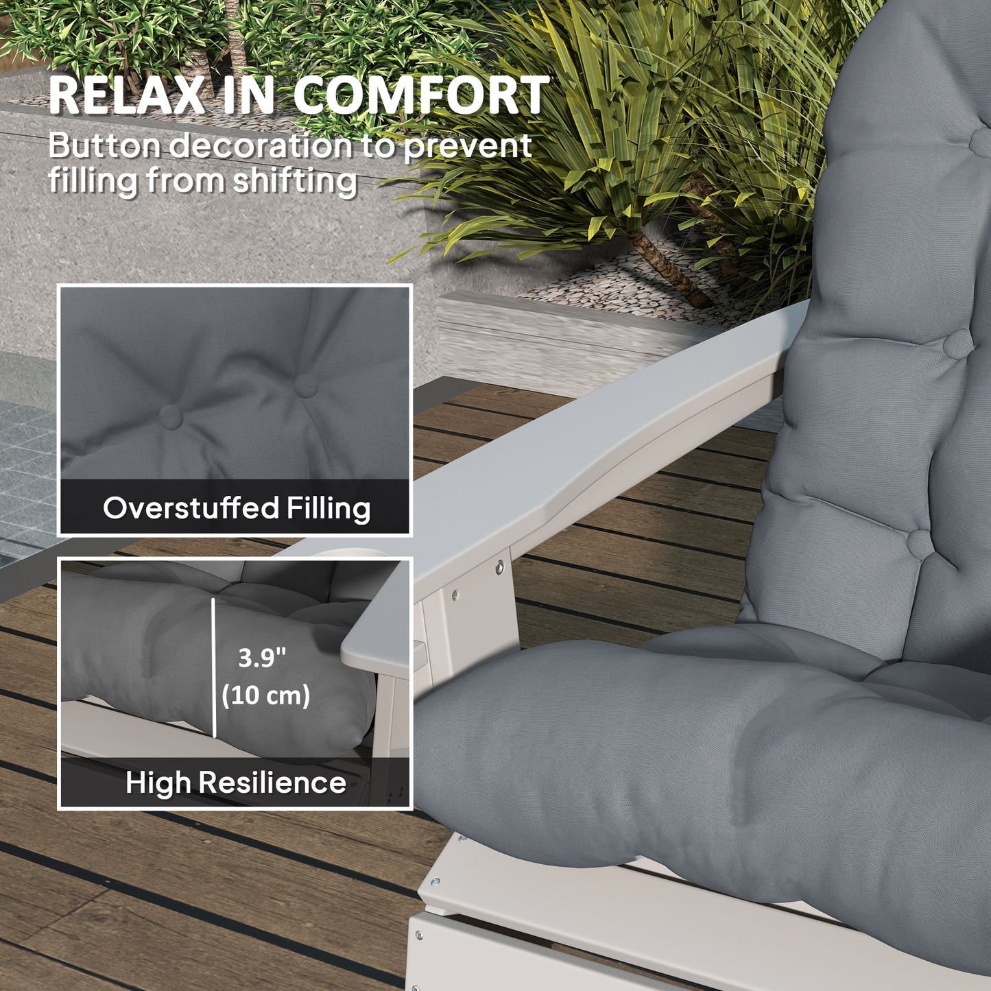 Adirondack Chair Cushions Set of 2 - Tufted Gray Non-Slip Cushions