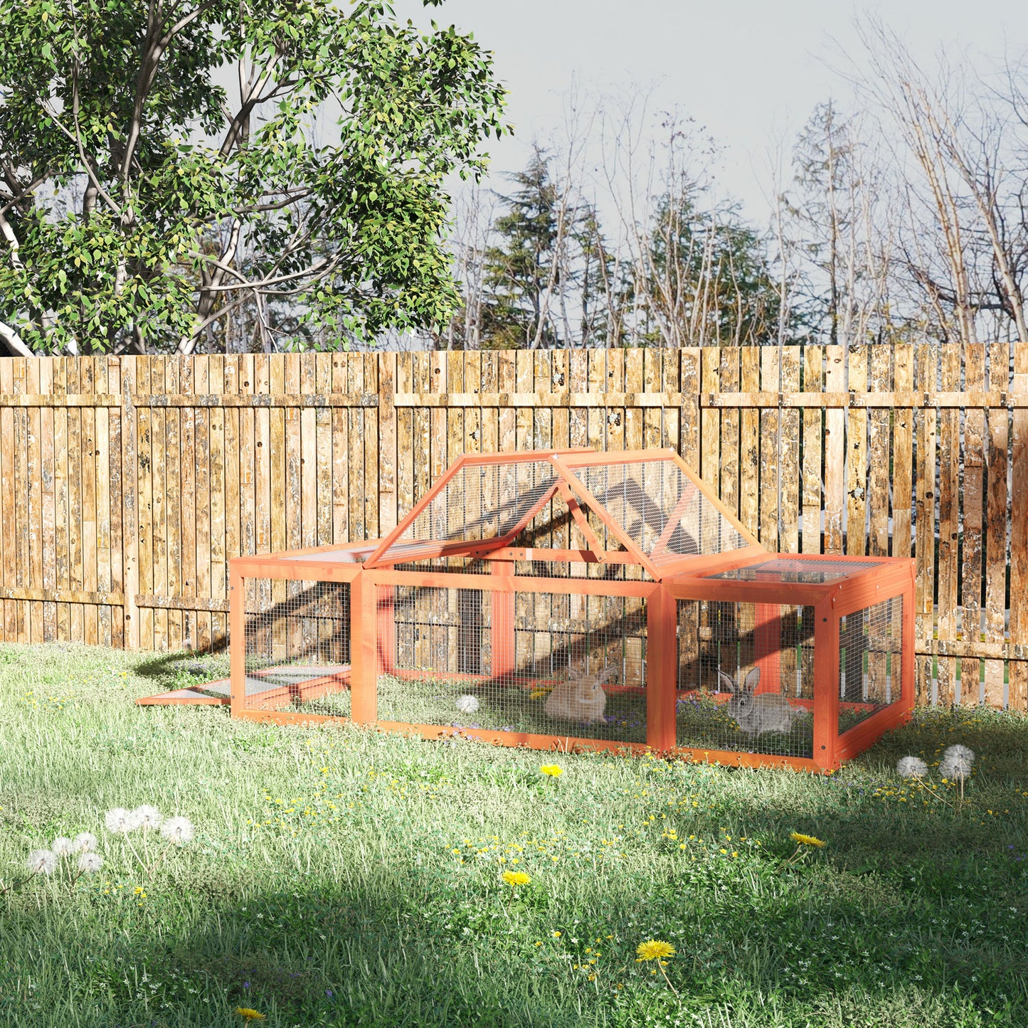 Large Wooden Rabbit Hutch Enclosure with Lockable Doors Outdoor Small Animal Habitat