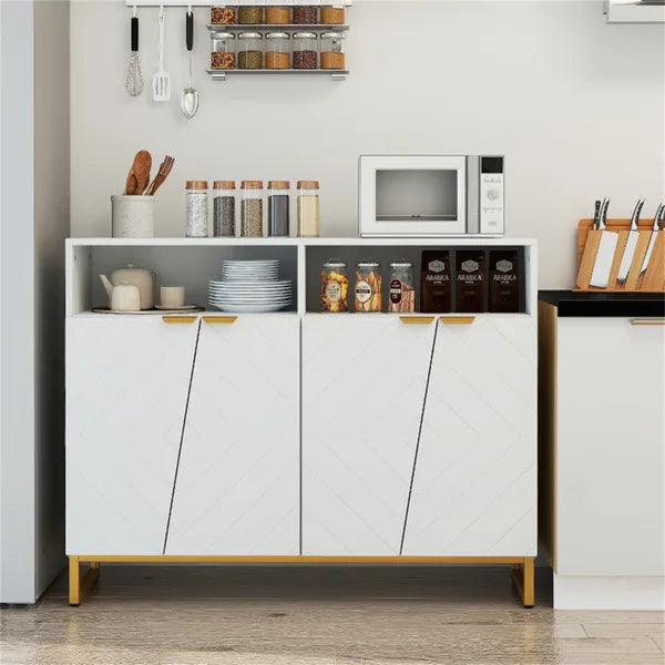 Modern White Sideboard with Irregular Doors & Gold Handles
