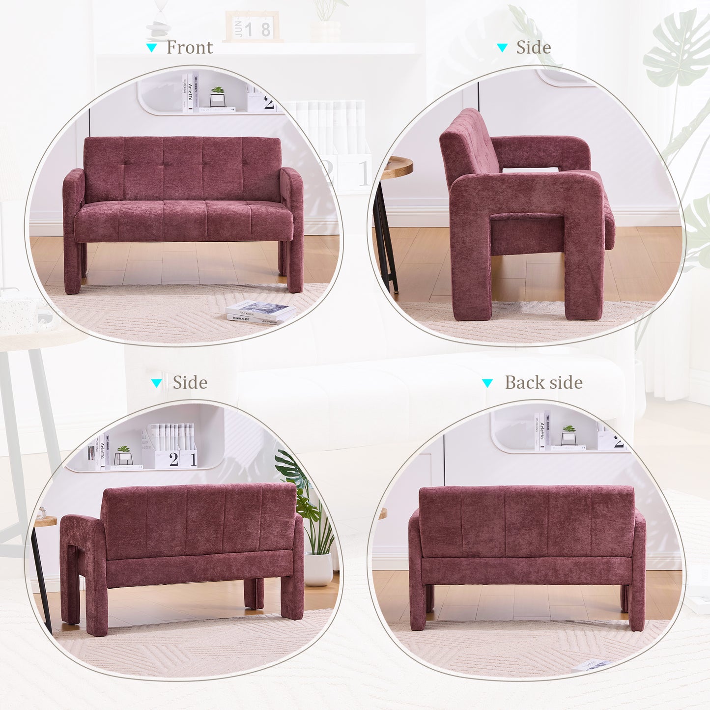 Nordic Modern Double Armchair - Compact Upholstered Sofa in Wine Red