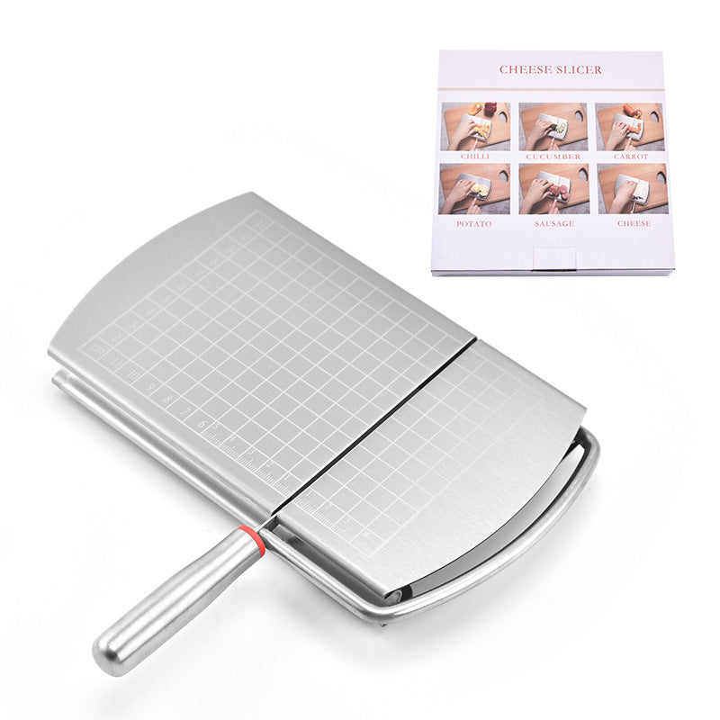 Stainless Steel Cheese Cutter with Scale - Modern Kitchen Slicer, Silver