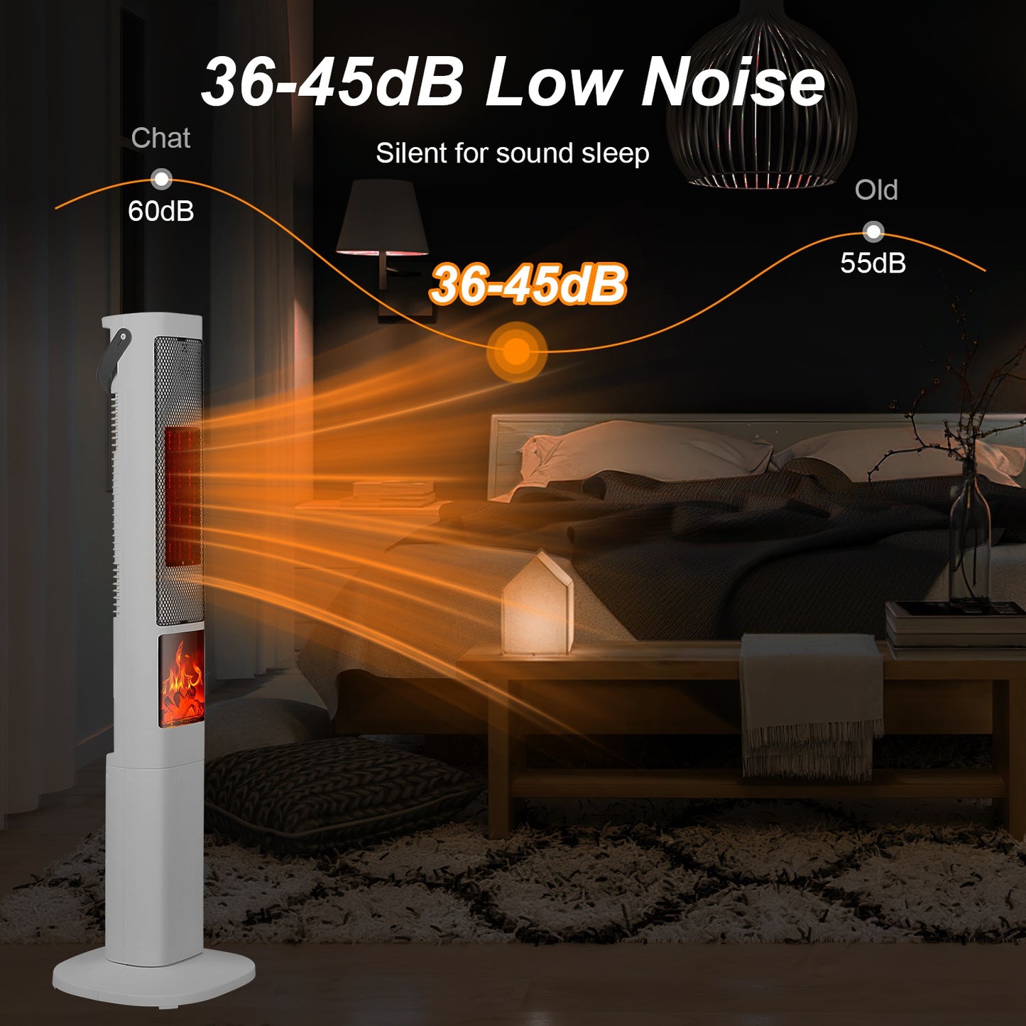 1500W Oscillating Space Heater with 3D Flame Effect, Remote & Timer