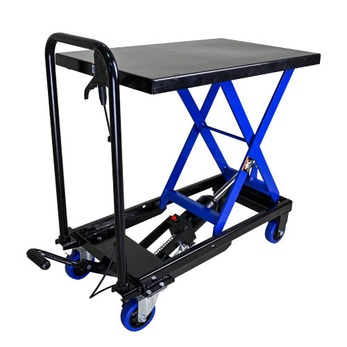 Hydraulic Lift Truck 500 lbs Capacity for Material Handling and Transportation - Steel, Black+Blue