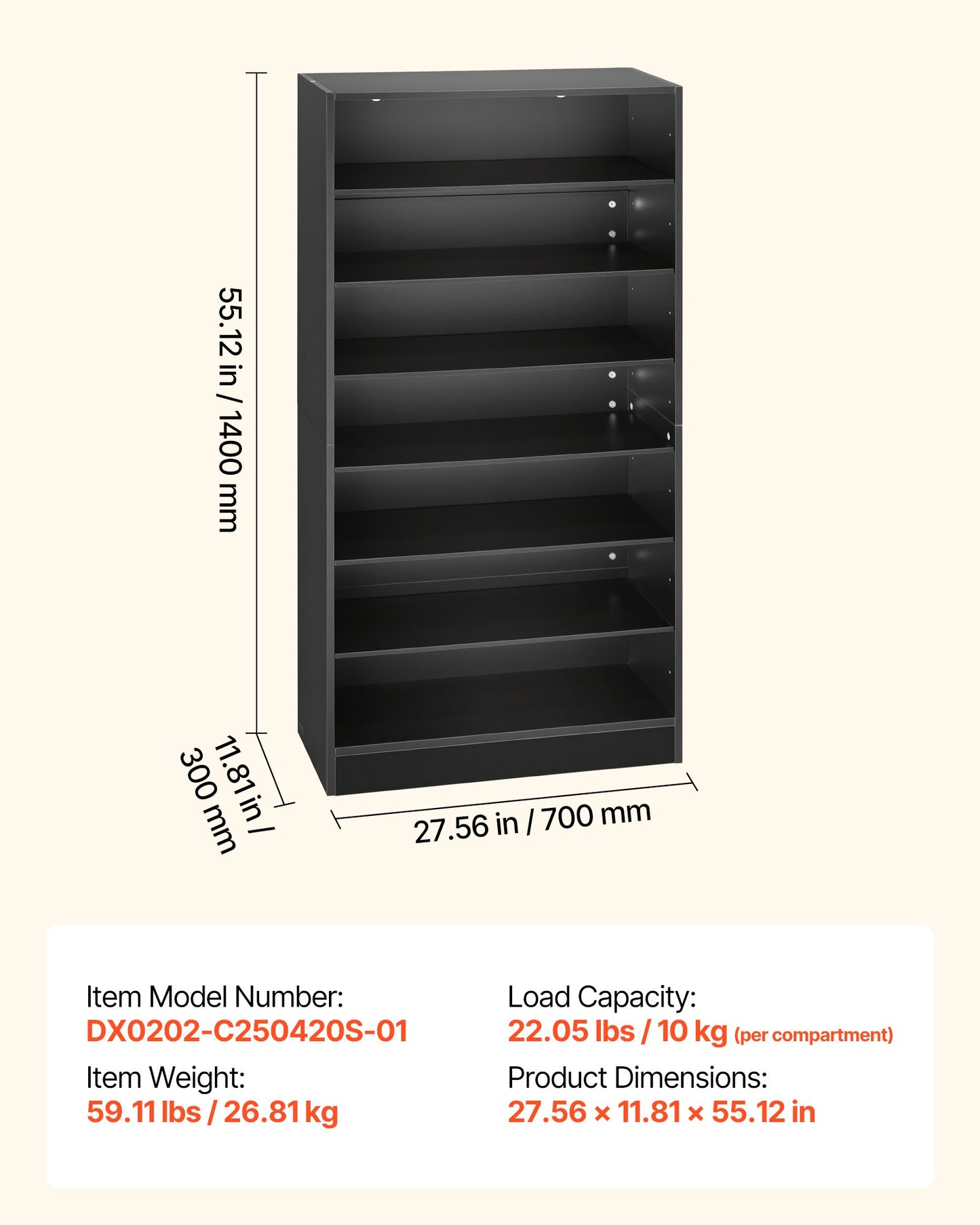 Media Storage Cabinet 7-Tier DVD Shelf Organizer for CDs, DVDs, Books & Games - Black