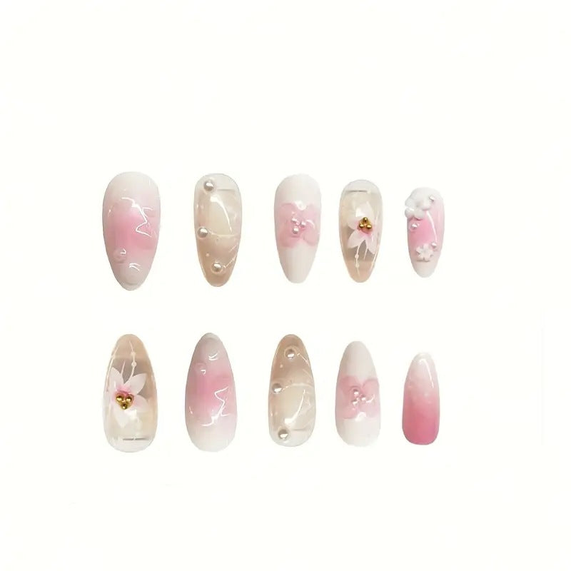 Removable Fake Nail Stickers with Flower Pattern - Sweet & Simple Design