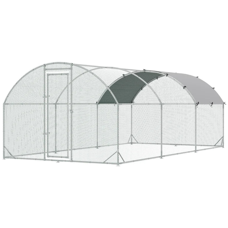 Large Metal Chicken Coop with Waterproof Cover - Walk-In Yard Fence, Silver