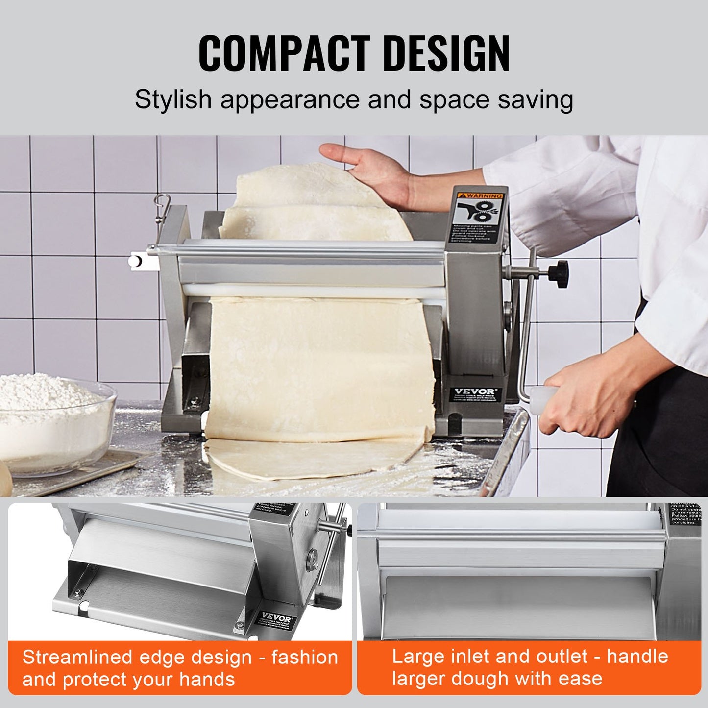 Manual Dough Sheeter Machine for Pastry and Pasta - Adjustable Thickness, Silver