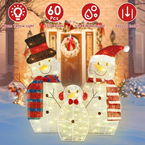 Pre-Lit 30-Inch 2D Snowman Family Christmas Yard Decorations