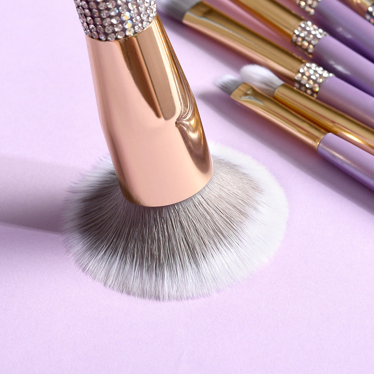 10-Piece Lilac Makeup Brush Set with Diamond Accents - Cosmetic Tools