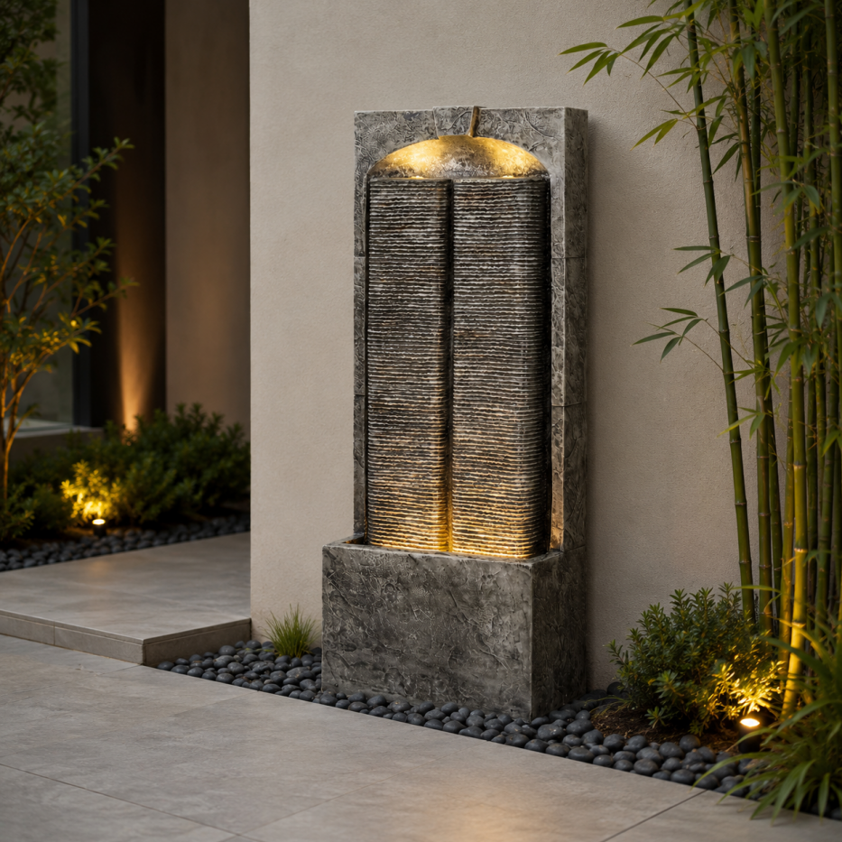 Outdoor Water Fountain with LED Lights 39 Inch Resin Fiberglass Garden Decor