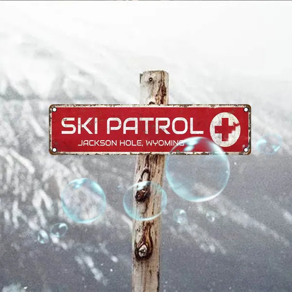 Jackson Hole Ski Patrol Vintage Aluminum Wall Sign - 4x16 Inches