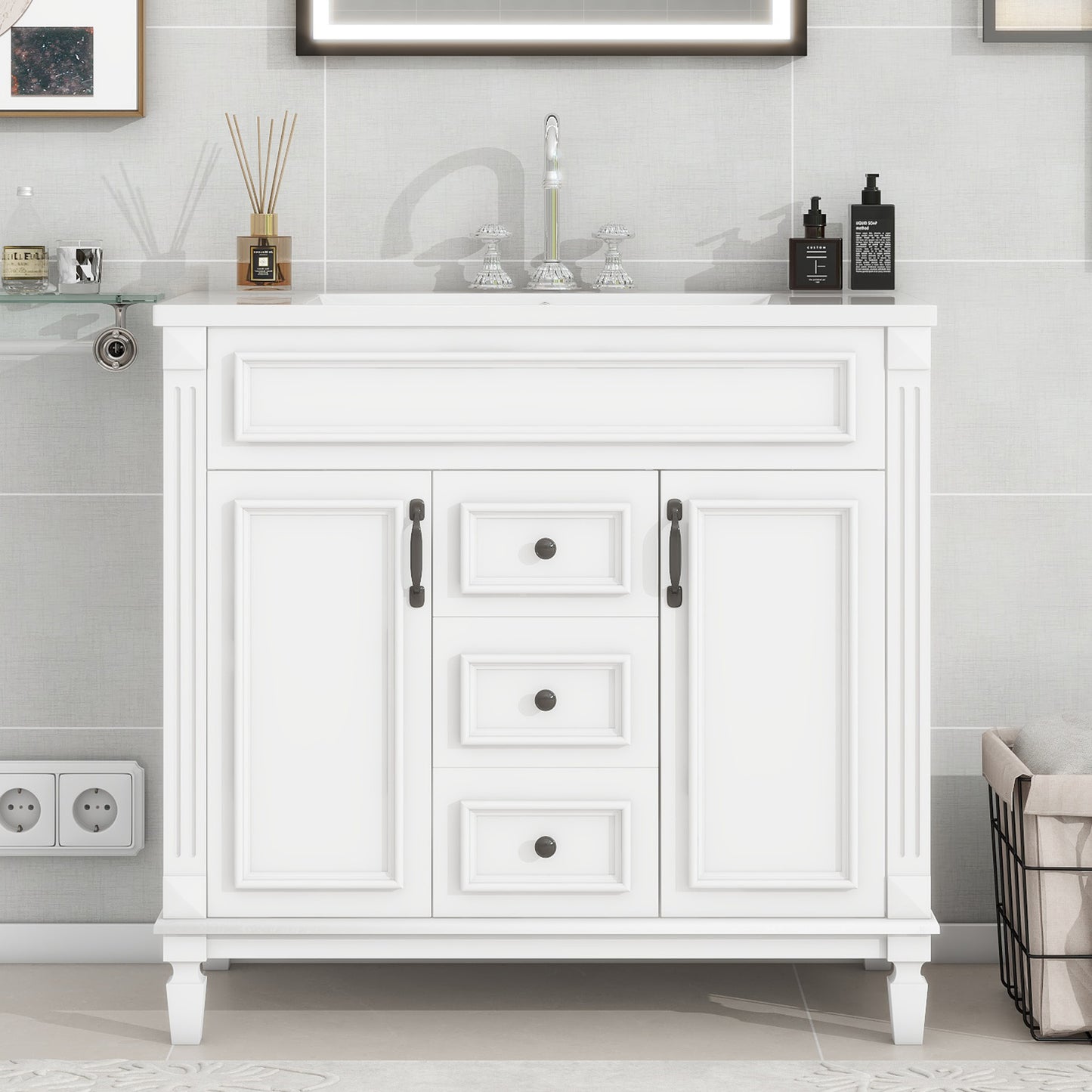 36-Inch Modern Bathroom Vanity with Sink & Storage Cabinet - White