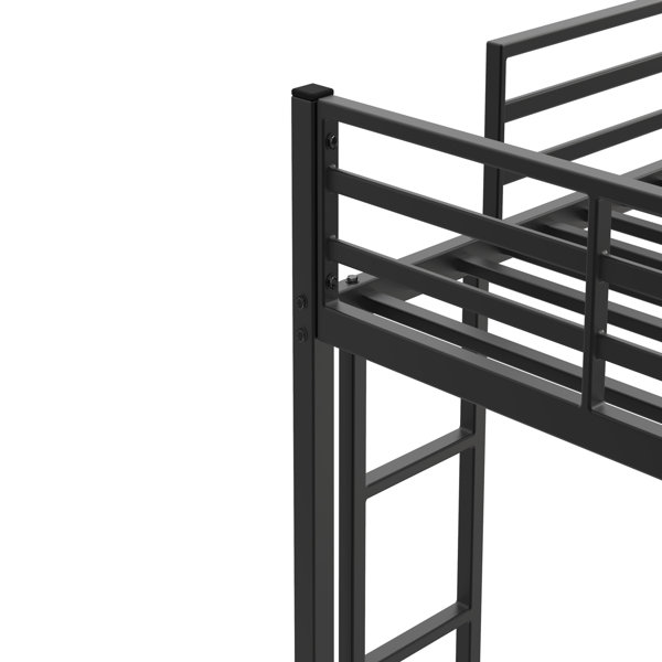 Twin Over Metal Bunk Bed, Low Bed With Ladder, Frame,Black, Sturdy