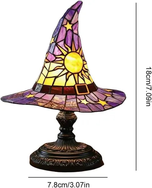 Handmade Gothic Witch Hat Night Light - Stained Glass LED Lamp