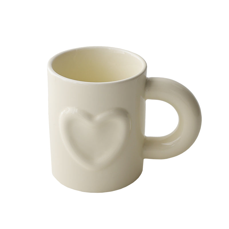 Ceramic Milk Mug Set - Cute Cream and Mint Heart & Flower Designs, Nordic Style, 300ml