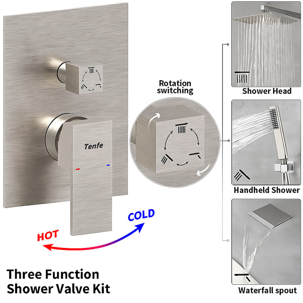 Rain Shower Head with Handheld Sprayer - 12 Inch Brushed Nickel Shower System