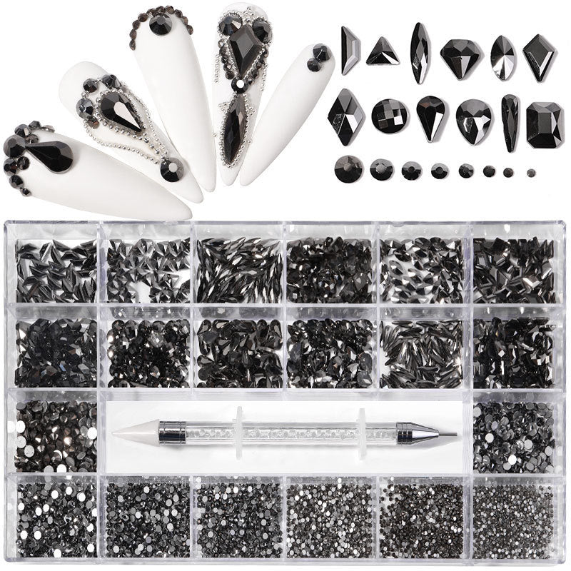 Nail Art Drill Kit with Glass Diamond Organizer Box