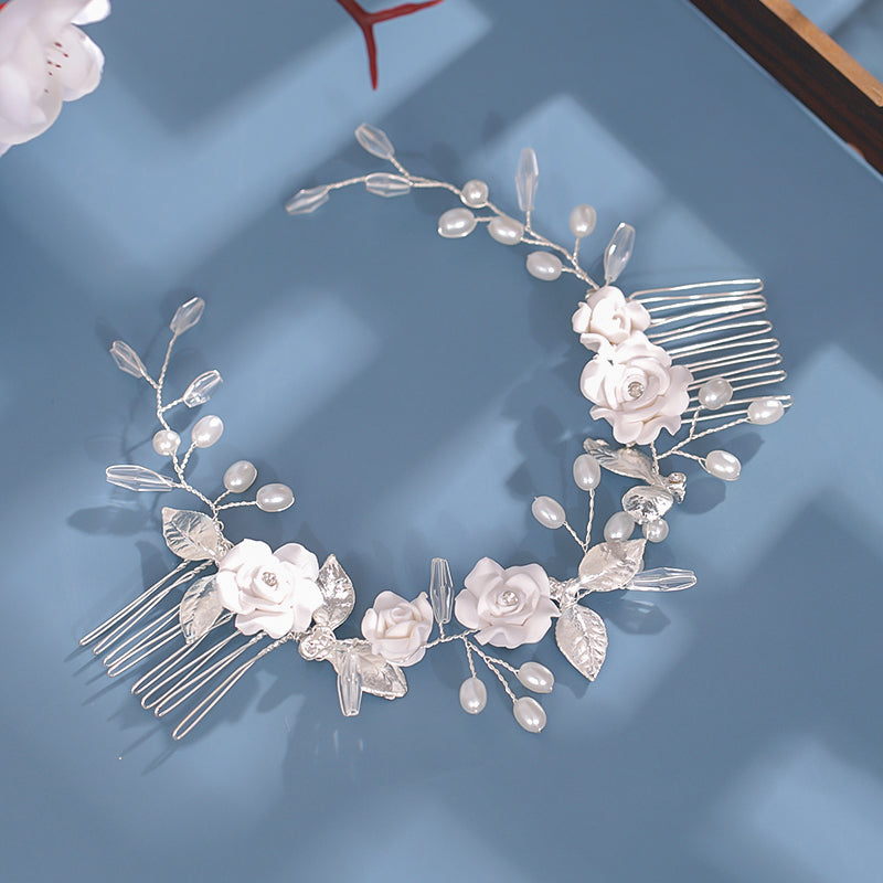 Silver Alloy Hair Comb - Hanfu Back-Pressed Flower Design