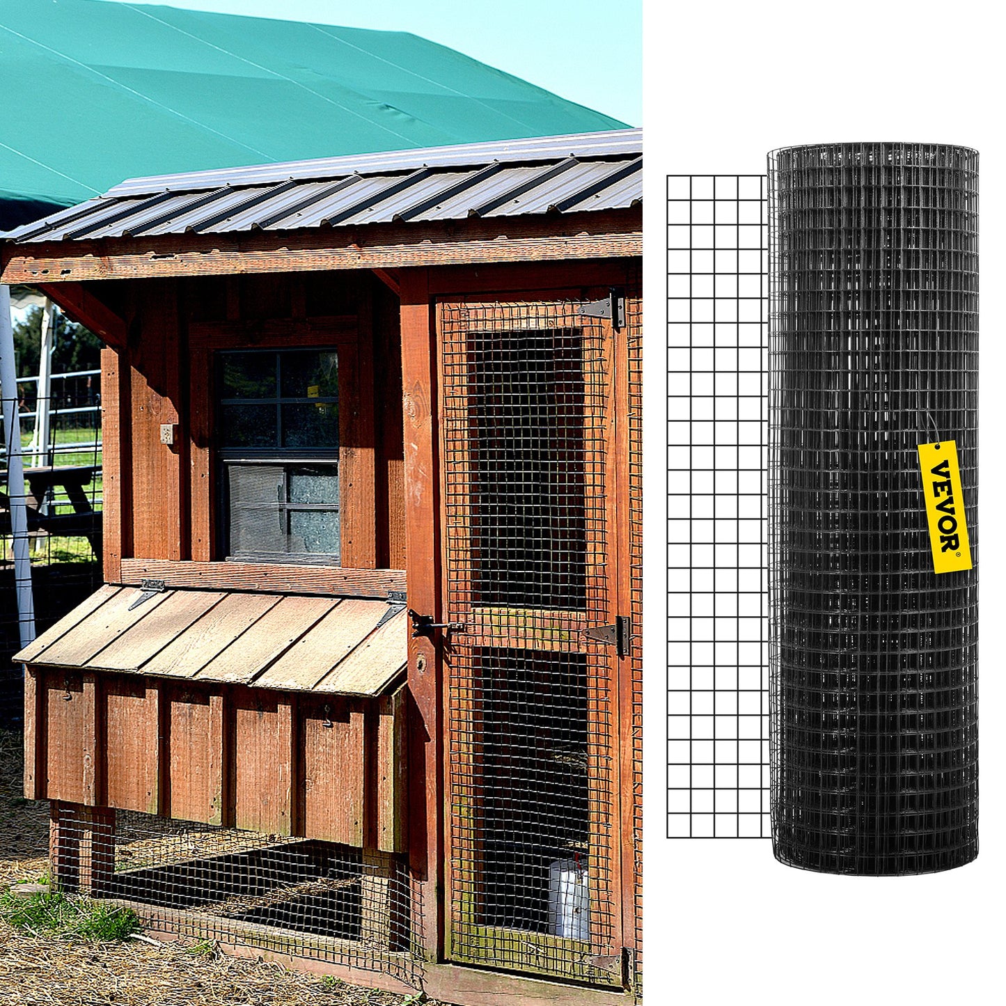 Galvanized Steel Hardware Cloth Mesh Fence 24' x 100' Black 1x1 inch, with Cutting Pliers & Gloves